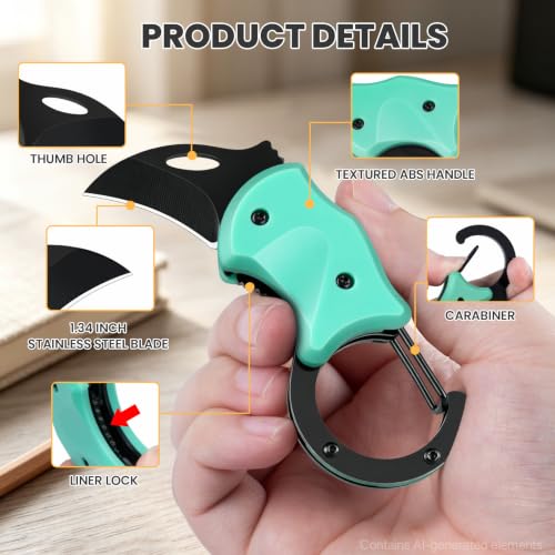 Image of FUNBRO 3 Pack Small Pocket Knife Box Cutter, Black Donut Light Blue