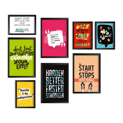 Image of PAPER PLANE DESIGN Motivational Quotes Framed Wall Paintings - Inspiring Quotes Frames For Office And Home Decor set of 8 (9 x 12.5 Inches ; 18 x 12.5 Inches). (A)