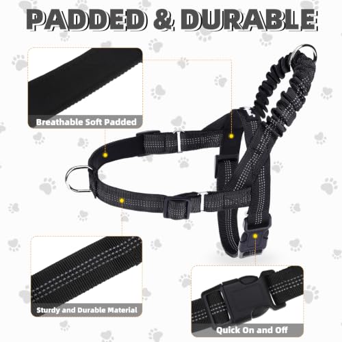 Image of PUPTECK No Pull Dog Harness Small Sized Dog, Adjustable Reflective Pet Vest Harness with Bungee Handle, Escape Proof No Choke Harness for Small Dogs Walking Training, Black S