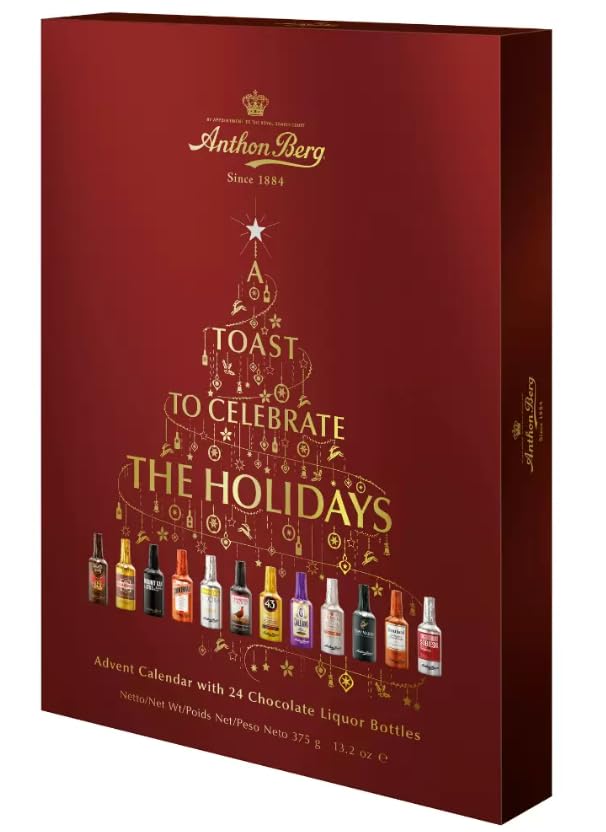 Anthon Berg Chocolate Liqueurs Advent Calendar 375g - 24 Famous Liqueur Brands Bottles with a Thank You Sticker- Chocolate Advent Calendar 2023