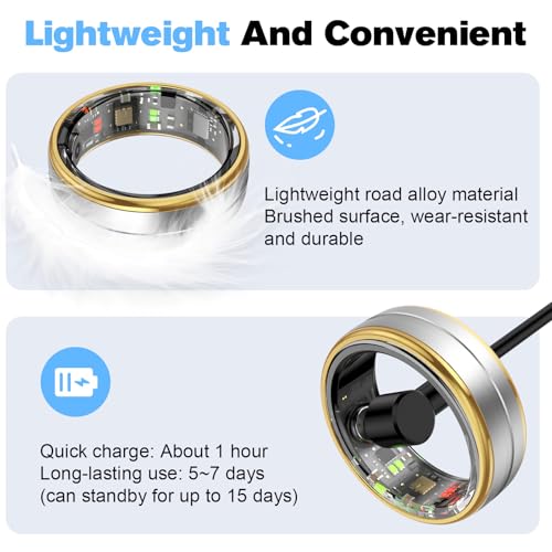 Image of Smart Ring Health Tracker Men /Women, Silver, Size 8 | Fitness Ring Sleep Tracker, Fast Charging for Long-Lasting Use, Pedometer Exercise, Monitor Sleep, Heart Rate, Stress