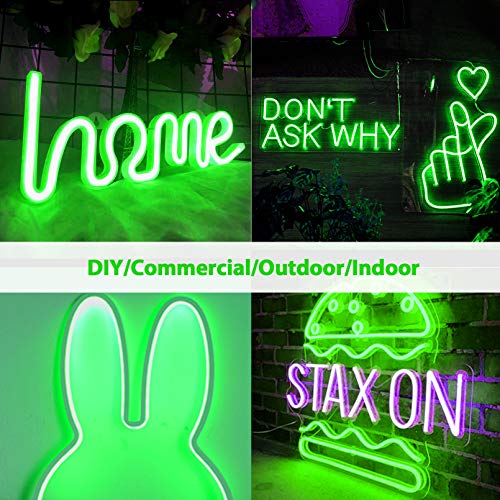 Image of Lamomo LED Neon Lights, 16.4ft Green LED Strip Light, 12V 0.39In /Cut Silicone Waterproof Neon Rope Light, DIY Neon Sign for Bedroom Indoor Outdoor Decoration(Power Adapter not Included)