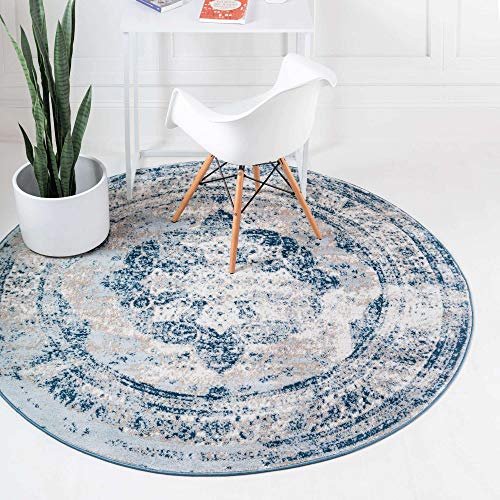 Unique Loom Sofia Collection Area Rug - Salle Garnier (8' Round Blue/Ivory)