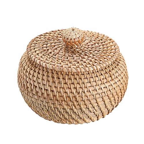 SUMTree panier de rangement en rotin panier avec couvercle boîte décorative organisateur pour étagère, maison, cuisine (16x12cm)