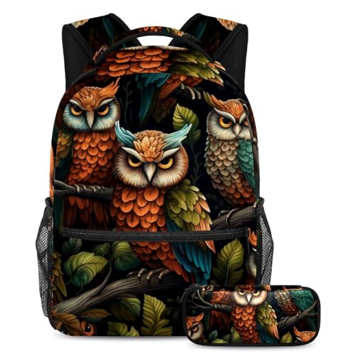 Cartable chouette peinte à la main taille large ensemble robuste anti-déchirure