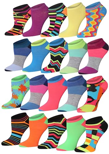 Tipi Toe Women's 20 Pairs Colorful Patterned Low Cut/No Show