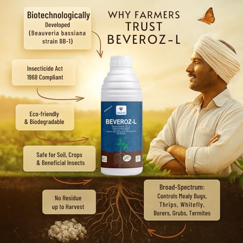 Image of Utkarsh Beauveria Bassiana 1 x 10^8 CFU /ml min. | Western Flower Thrips, Liquid Fungicides for Plants, Home Garden | Beveroz-L (1 Liter; Pack of 1)