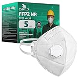 VENTUX SAFETY EQUIPMENT Masque FFP2 avec Valve | Lot 5 Pièces Emballées Individuellement | Élastiques Nucaux Confort | Conforme CE EN 149:2001+A1:2009 | Anti Poussières Fines Chantier Bricolage Pro