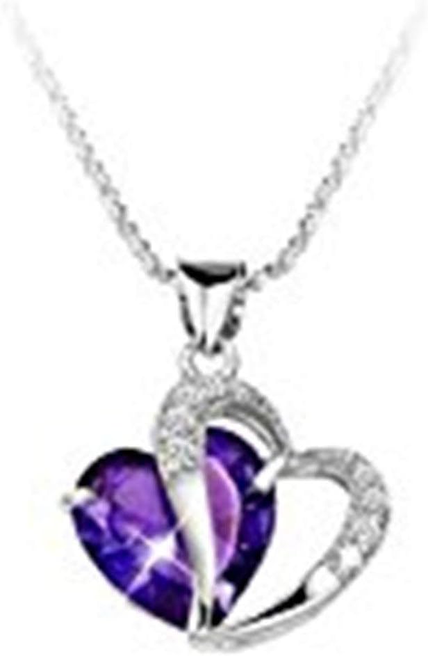 Littleduckling Sterling Silver Amethyst Purple Heart Crystal Pendant Necklace