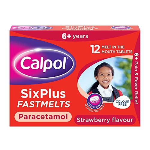 Calpol SixPlus Fastmelts Paracetamol Medication Strawberry Flavour for 6+ Years (12 Tablets)