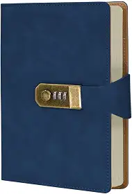 LUMAI Caderno Diário com Cadeado e Senha A5 288 Páginas Capa Couro Sintético Pautado Agenda Privado Feminino Masculino Anotações Escola Trabalho Viagem Segredo Pensamentos (Azul)