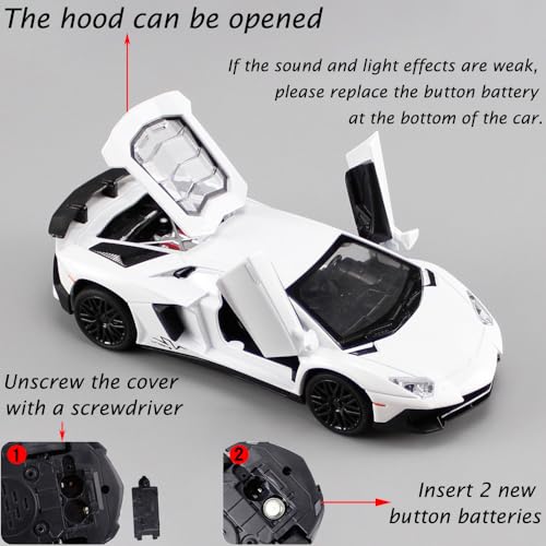 Modelo de coche de juguete Lambo Aventador blanco 1:32 miniatura 3