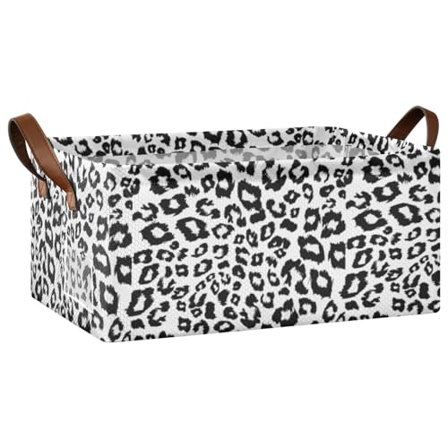 Fygkptb Seamless Black Leopard Skin Animal Print on White 1 PC Rectangle Foldable Frame Basket Leather Handles Storage Bin for Laundry Bathroom Organizer 16.9 x 11.4 x 7.7 inch