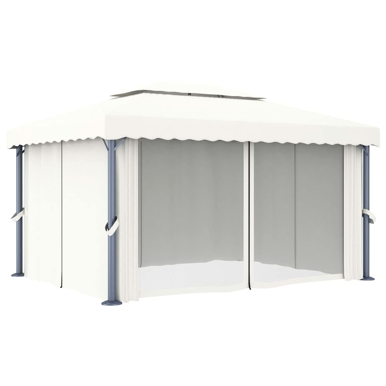 Gazebo con Tende e Stringa di Luci LED 4x3 m Bianco Crema,Gazebo,Impermeabile,Anti UV,Gazebo da Giardino,Gazebo Esterno-3070353