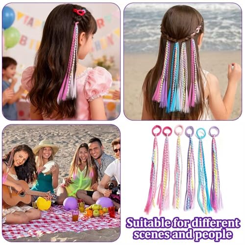 Haargummis Mädchen, 6 Stück Bunte Geflochtene Haarsträhnen, mit Elastischem Band, 32cm Haarsträhnen Kinder, Haarschmuck Mädchen für Party Festival Deko Geschenke