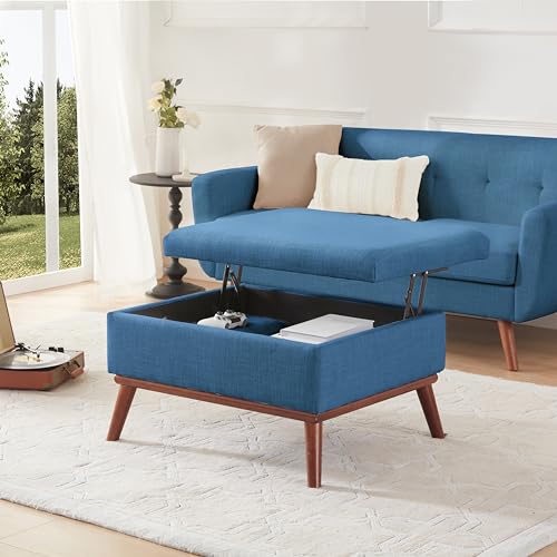 Image of Kingfun 65 inch W Loveseat Sofa with Ottoman Coffee Table, Mid Century Modern Love Seat Couches for Living Room, Button Tufted Upholstered Love Seats Furniture Set, Blue
