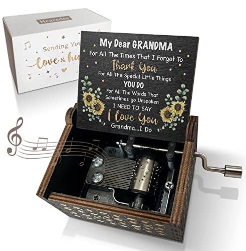Hcaredee Music Box Gifts for Grandma You are My Sunshine Hand Crank Engraved Wooden Musical Boxes...