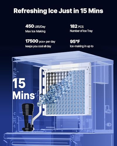 Image of VEVOR Commercial Ice Maker, 450 Lbs /Day Ice-Making Machine, 180 Lbs Large Storage Bin with 20 Lbs /Min Automatic Ice-Dispensing, Self-Cleaning Ice Machine with Touchscreen for Bar, Cafe, Restaurant