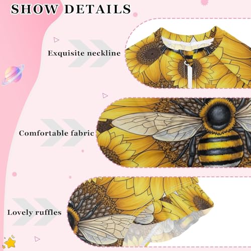 Bee Sunflower Pattern Girls Rash Guard Swimsuits Long Sleeve One Pieces Bathing Suit UPF 50+ Zipper Swimwear4