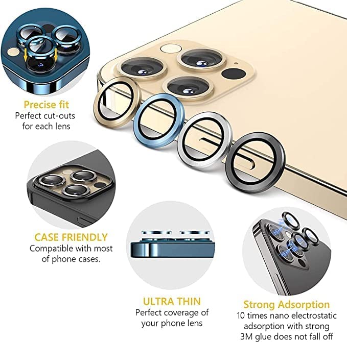 Image of LINEOVAL Compatible Premium Camera Lens Protector Ring for iPhone 12 Pro | Aluminum Metal Camera Guard | Shockproof Scratch Resistant Lens Cover Gold