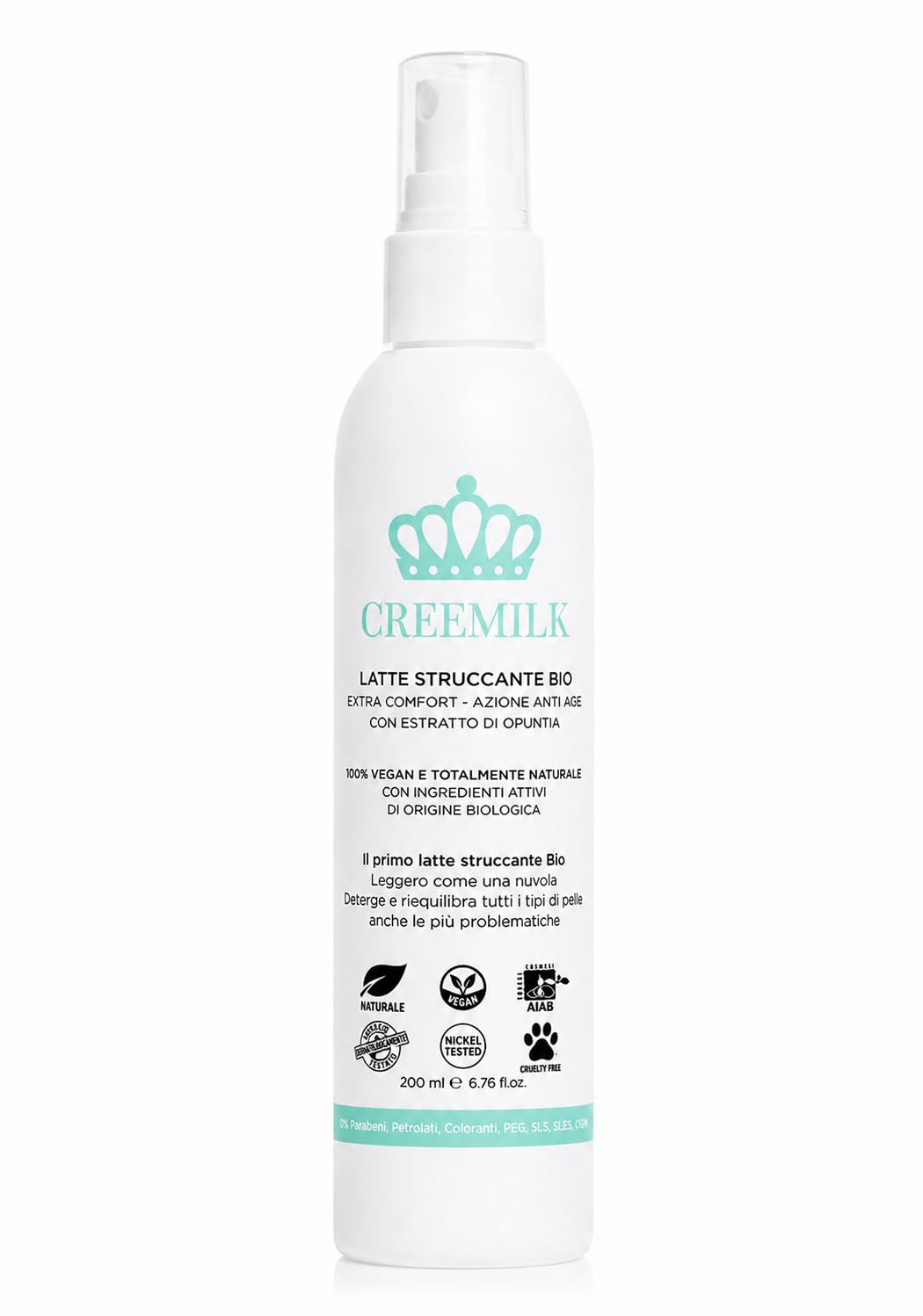 Latte Detergente Struccante Naturale e Bio 200 ml, Creemilk Idrata e Lenisce, Formula Vegana e Senza Parabeni, Namur Cosmetics