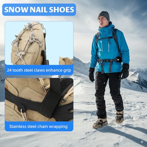 Image of PROBEROS Crampons with 24 Cleats for Hiking Boots Snow Shoes, M(35-40)