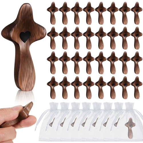 Threehoney 40 Pcs Cross My Heart, Encouragement Gift Small Wooden