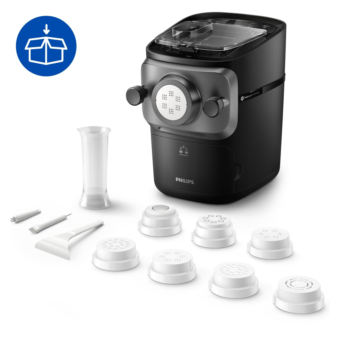 Philips Machine à Pâtes Série 7000 - Technologie ProExtrude, Pasta maker avec pesée automatique, 8 formes, Nettoyage Facile, Jusqu'à 8 Portions, 200W, Noir (HR2665/93)