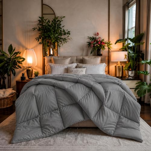 Image of Luxury Hotel Collection Cotton Comforter | All-Season Lightweight Quilt for Hot Sleepers | Plush, Breathable & Box-Stitched (Twin /Twin XL) Silver Grey