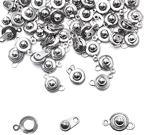 ITROLLE Snap Clasp 20sets 304 Stainless Steel Snap Button Clasps Ball and Socket Snap Clasps Jewelry Connector for Necklace Bracelet Jewelry Making Silver