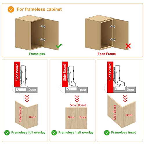 Chibery 10 Pack Full Overlay Soft Close Hinges, Self Closing Satin Nickel, 105 ° Open Angle 4D Adjustment, Speed Control, Clip-on Plate, Stainless Steel for Concealed Frameless Cabinet European Door by Chibery - Image 2
