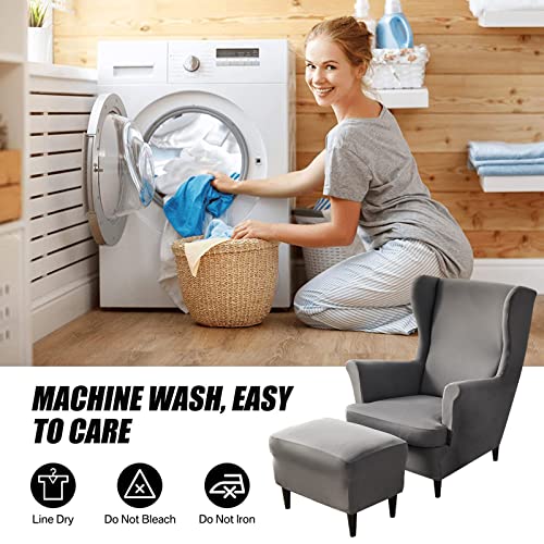 Niluoh Wing Chair Cover Set, Include 2 Piece Stretch Wingback Chair Slipcover And Ottoman Cover, Removable Machine Washable Armchair Chair Cover For Living Room (Light Grey) #TOP4