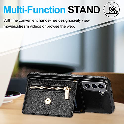 Kudex Envelope Crossbody Lanyard Case For Samsung Galaxy S21 Plus 5G Case,Slim Leather Flip Magnetic Back Wallet Purse Case With Card Holder Zipper Pocket Kickstand Shoulder Strap For Women(Black) #TOP2