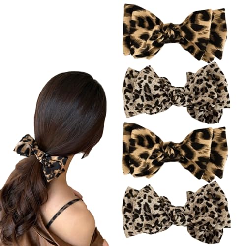 Pinzas para cabello con diseño de lazo y estampado leopardo, pack de 4 miniatura 1