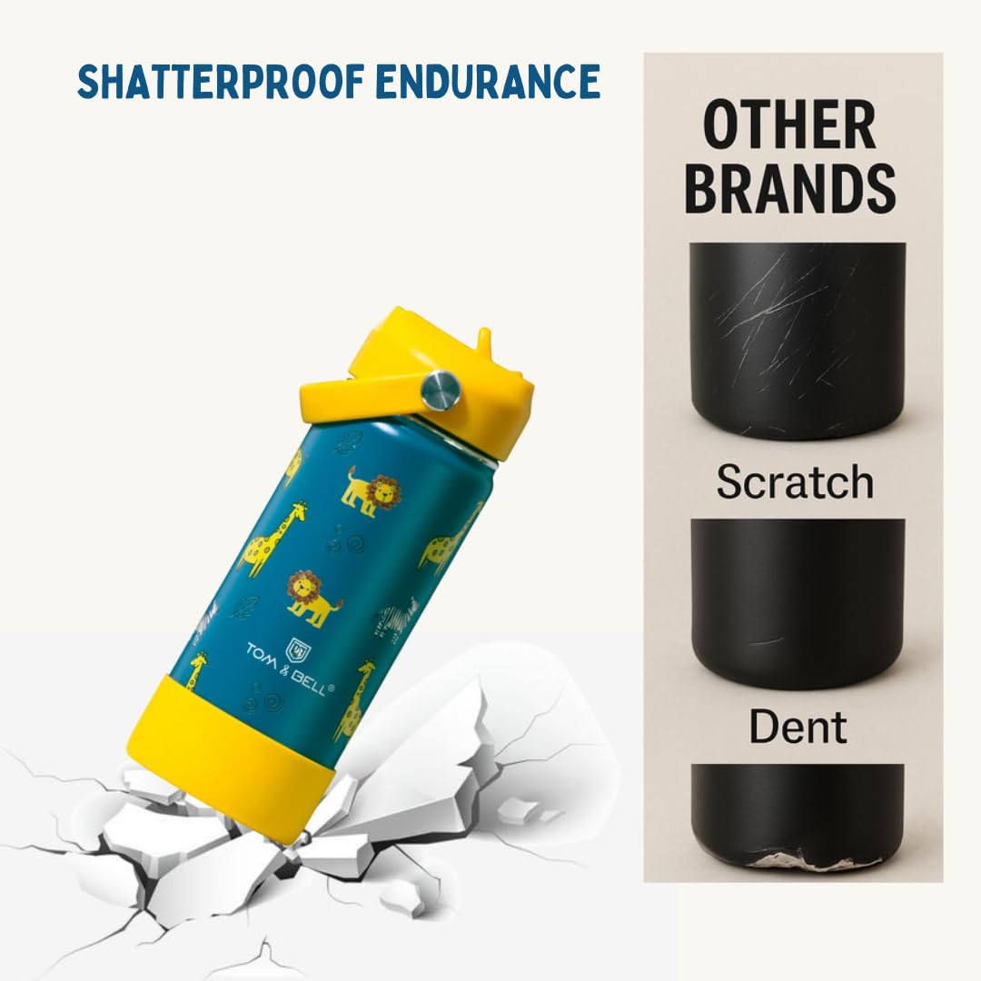 TOM & BELL Insulated Water Bottle for Kids 500ml,Double Wall Water Bottle for School, Sipper Bottle,Hot and Cold, Premium 304 Stainless Steel (Dark green, 500ml) - Image 9 thumbnail