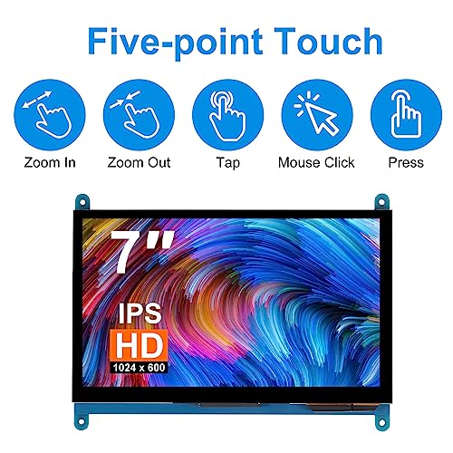 Image of 7 Inch IPS Touch Screen Display 1024x600 Capacitive Screen HDMI HD Screen Full View Color LCD Liquid Crystal Screen for Windows 10 8 7, BB Black etc