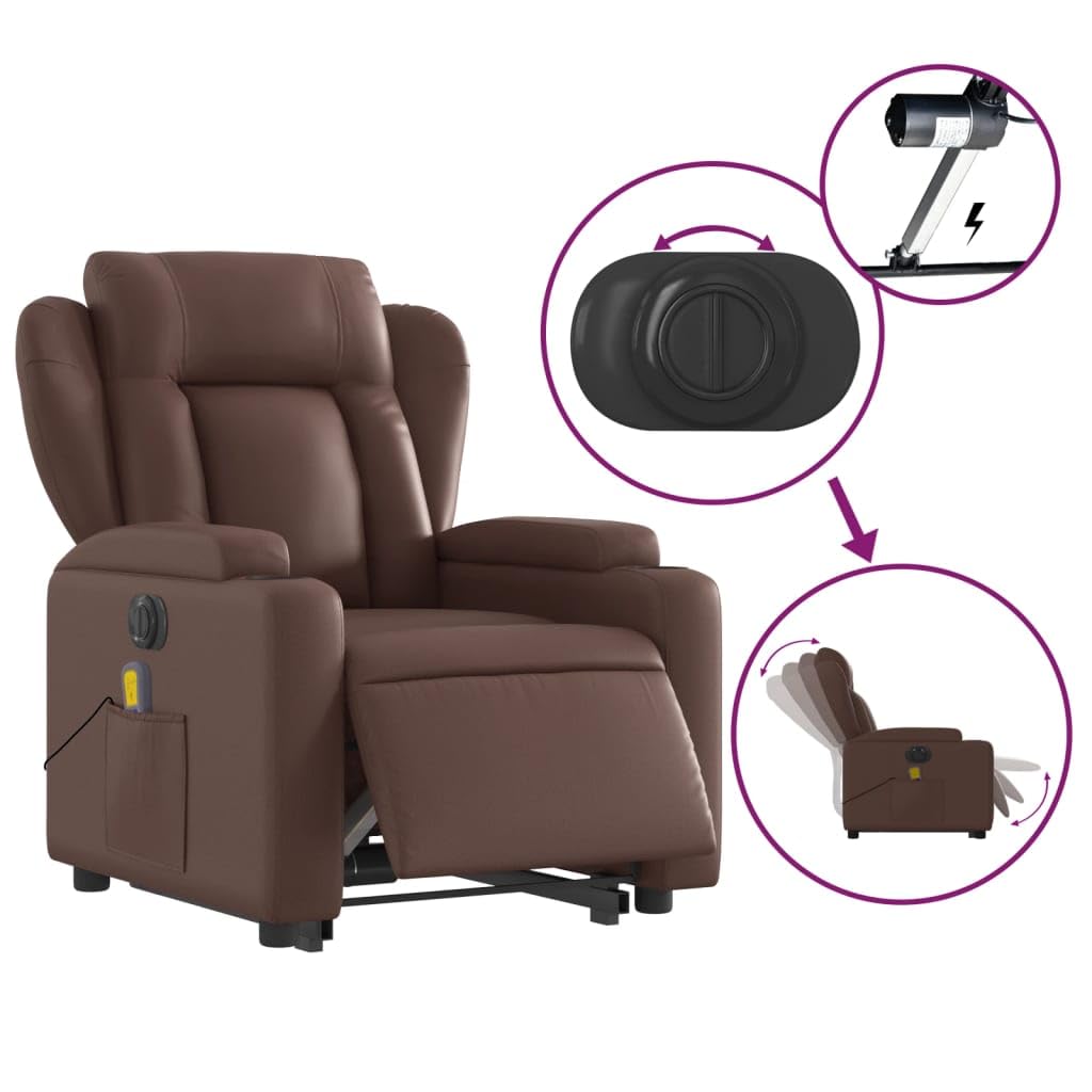 Elektrischer Personensessel, neigbar, braun, Kunstleder, verstellbare Sessel für Wohnzimmer, Aufstehsessel, Relaxsessel (SPU:3204567)