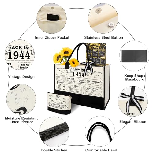 Image of 82nd Birthday Gift for Women-Vintage 1944 Canvas Tote Bag,Makeup Bag,Poster