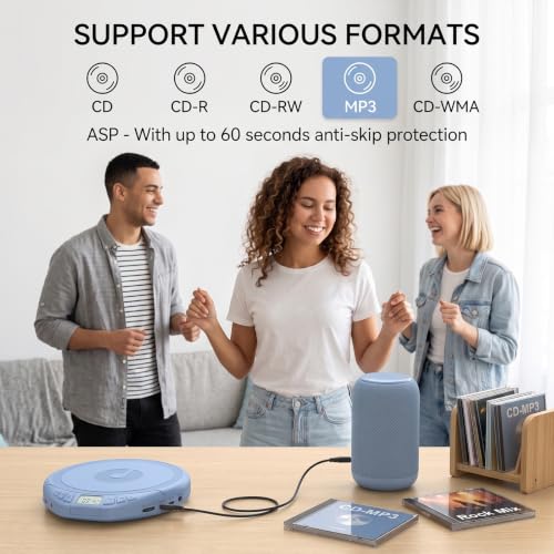 Image of Gueray Portable CD Player with Earphones CD Player for Car | CD Dsicman with Anti-Skip Shockproof with LCD Display Support PROG Memory Repeat Function