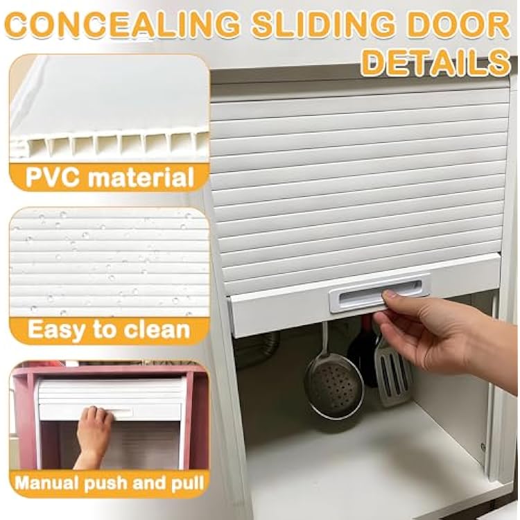 Tambour Door Kit with Guide Rails Handle, White ABS Roll Up Cabinet Doors Space Saving, Smooth Sliding Roller Shutter Kitchen Door(18x24in(46x61cm)