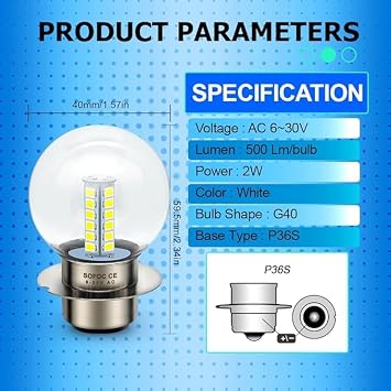SOFOC P36S LED Bulb White G40 6V-30V for Motorcycle Car Headlight 1Pcs