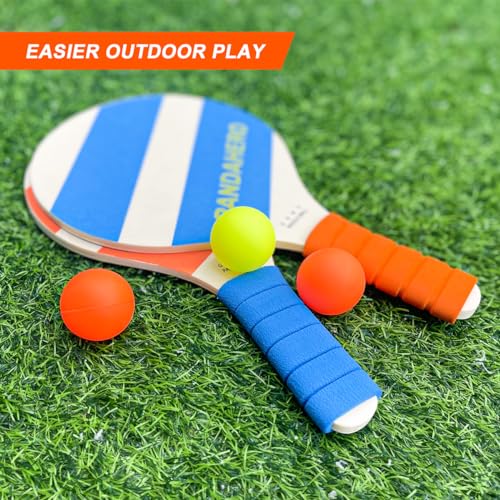 Pandahero Beach Paddle Ball Set – 2 Wooden Rackets with 8 Waterproof Balls + 4 Mini Hockey Balls – Outdoor Matkot Game for Adults Beach, Poolside & Backyard Fun