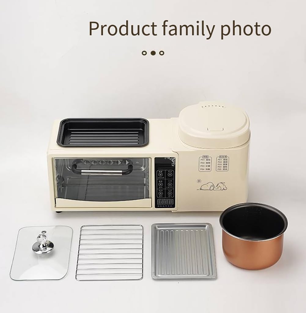 Machine à Petit-déjeuner, Station De Petit-déjeuner 4 en 1, Four 8 L à 2 Couches Plus Cuiseur Vapeur électrique 1 L Plus Poêle électrique, Contrôle Indépendant De La Température Et écran Tactile