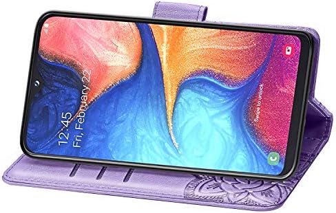 ZTOFERA Flip Case for Samsung Galaxy A20E, Butterfly Embossment Pattern Wallet Case with[Magnetic Closure][Card Slots][Kickstand][Wrist Strap], Slim Cover for Samsung Galaxy A20E - Purple