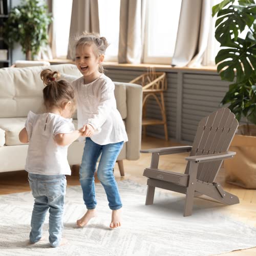 Cecarol Kids Folding Adirondack Chair, Child-Friendly Polystyrene Patio Chair, Beautiful Wood-Texture Weather Resistant And Durable Toddler Outdoor Chair For Garden, Lawn, Indoor, Coffee-Tfc6 #TOP1