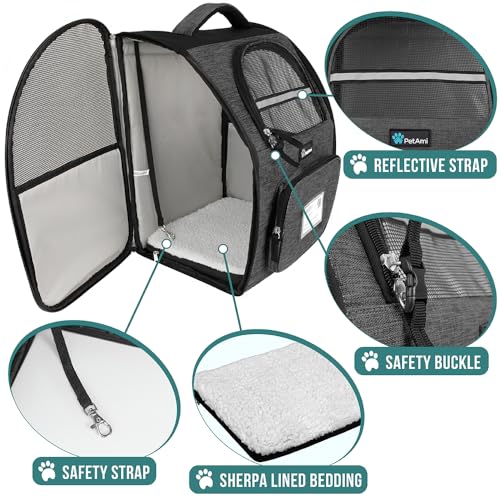 PetAmi Dog Backpack Carrier for Small Large Cat, Pet, Puppy, Ventilated Pet Hiking Backpack Travel Bag, Airline Approved Cat Backpack Carrier, Camping Biking Dog Bag Up to 18lbs Pet, Charcoal - Thumbnail 4