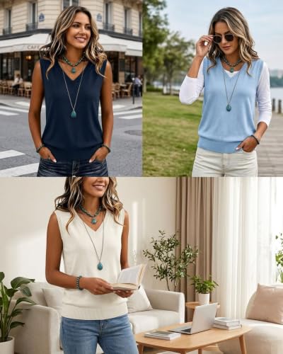 JZANHGAS Sweater Vest Women V Neck Sleeveless Knitted Sweaters Vest Tops - image 9