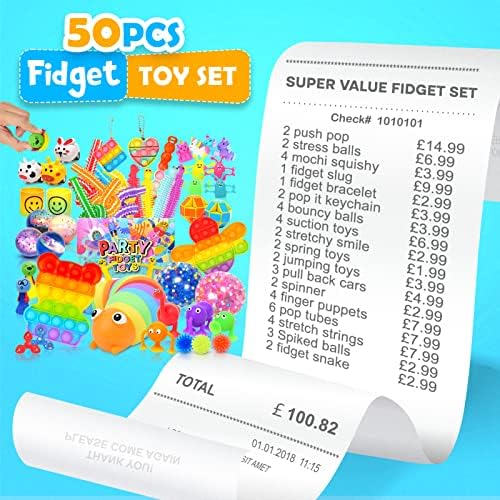LESONG Fidget Sensory Toy 50 Pack, Party Bag Fillers Fidget Toys for Kids and Adults, Fidget Box for Stress Anxiety Relief, Sensory Toys for Autism ADHD, Novelty Gifts for Birthday, Travel