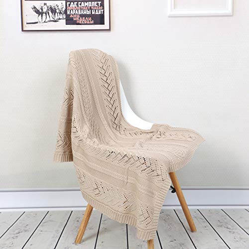 Mimixiong Cotton Neutral Baby Blanket Knitted Cable Cellular Receiving Crib Nursery Swaddling Blankets For Newborn Baby Boy Girl Size 30 X 40 Inches Beige #TOP1