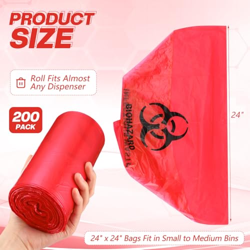 Geiserailie 200 Pack 20\" x 20\" Biohazard Waste Bags 10 Gallon Red Trash Liner with Hazard Symbol for Infectious Waste Disposal Safe Infectious